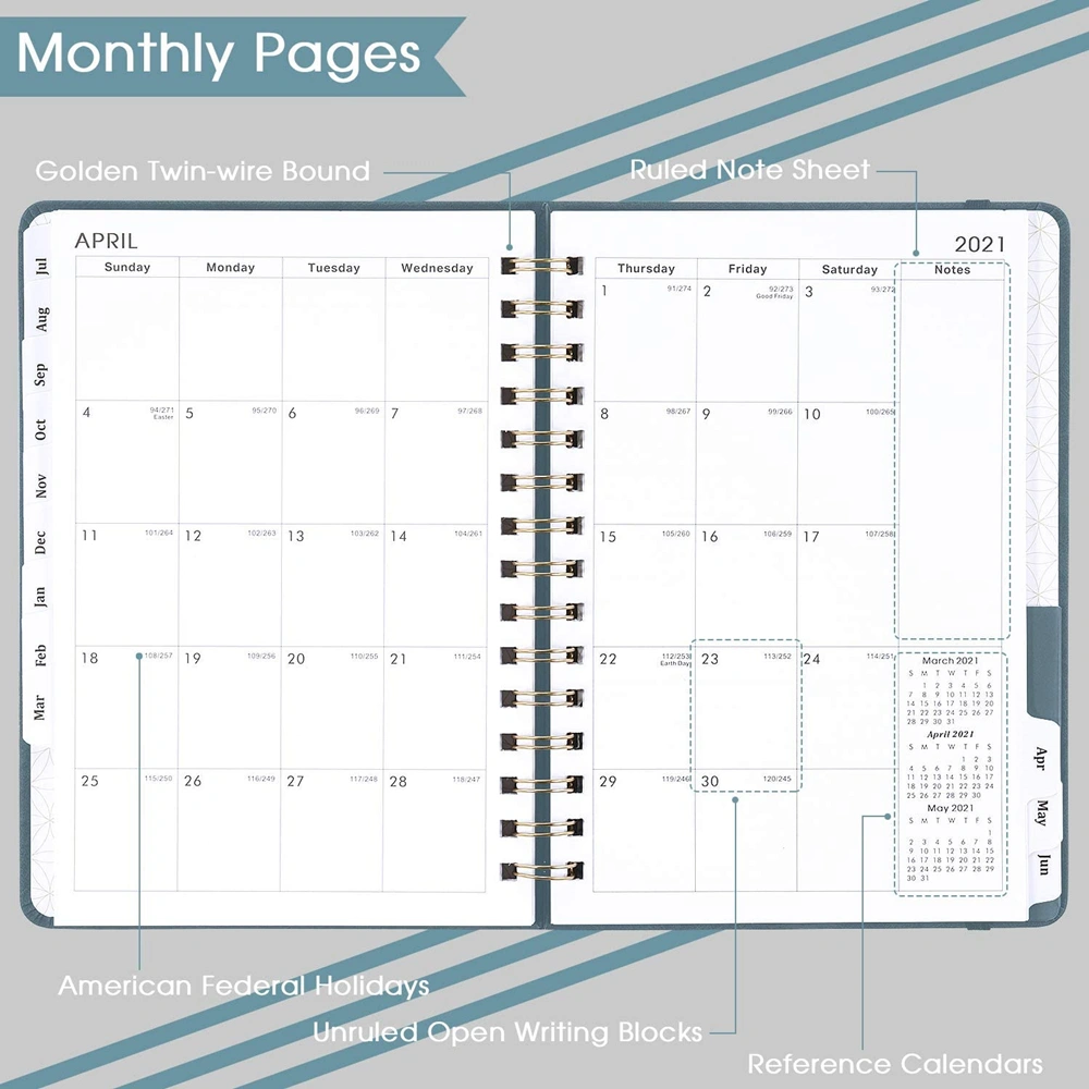 Hard Cover Design Notebook Undated Planing Organizer Metal Spiral Wedding Daily Custom Planner